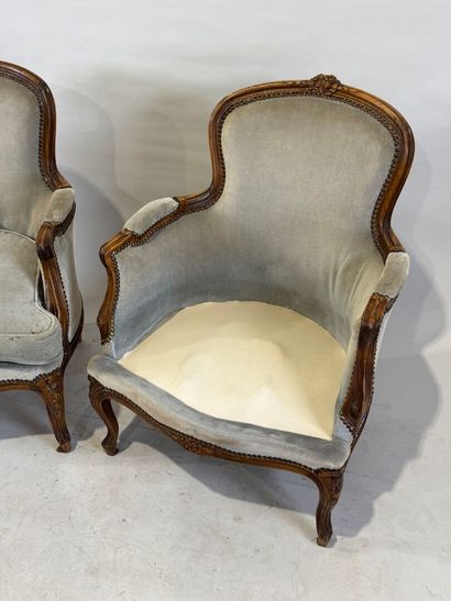 Pair of molded and carved wood bergères,...