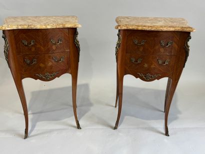 Pair of bedside tables in wood, rosewood...