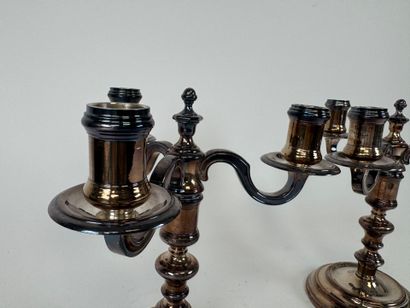 CHRISTOFLE.
Pair of three-light torches,...