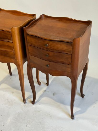 Pair of molded cherrywood bedside tables...