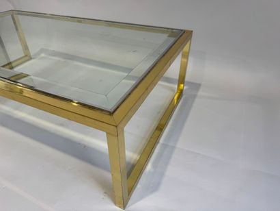 Coffee table with square, gilded tubular...