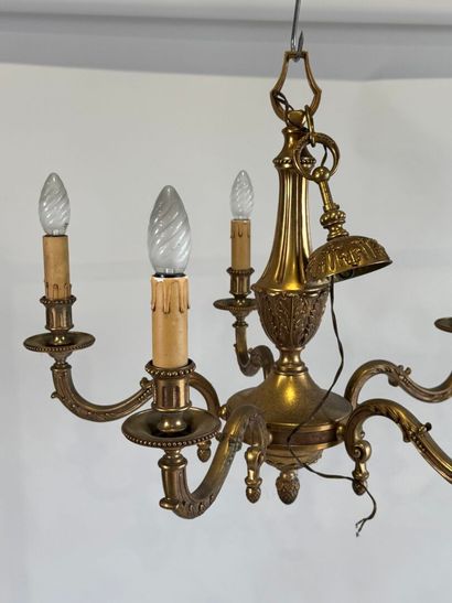 Pair of patinated and chased bronze five-light...