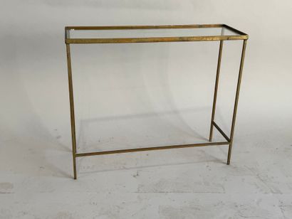 Rectangular brass sectional sofa with glass...