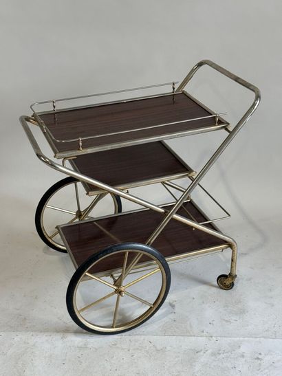 Wheeled sideboard in gilded metal and imitation...