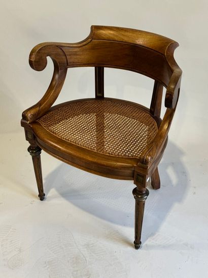 Desk armchair in molded wood, banded back...