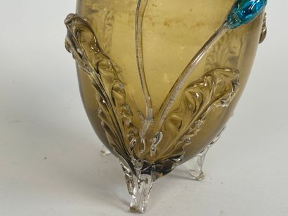 Tripod vase in colored glass with applied...