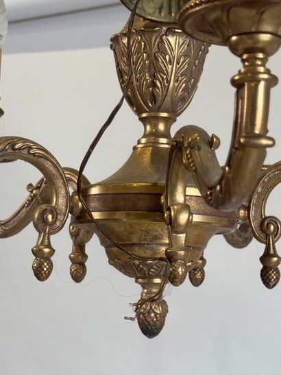 Pair of patinated and chased bronze five-light...
