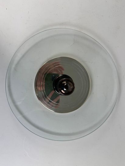 Three glass serving dishes with satin-finish...