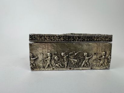 Rectangular box in wood and repoussé metal,...