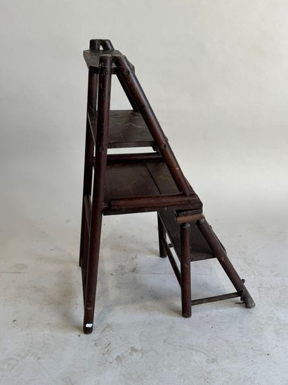Stained wood library stool chair with four-step...
