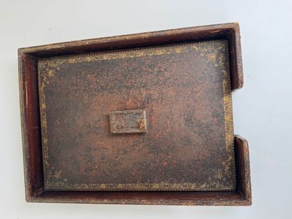 Leather desk set with gold embossed foliate...
