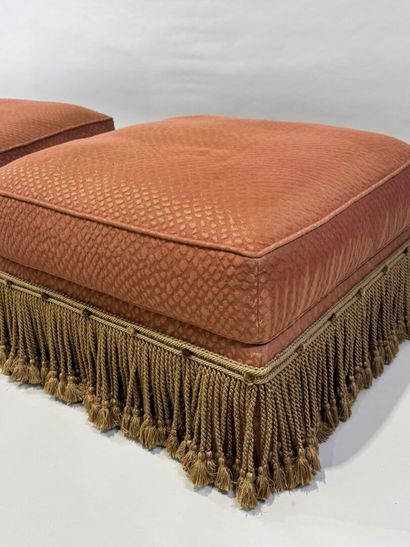 Pair of poufs in wood and textile cover with...
