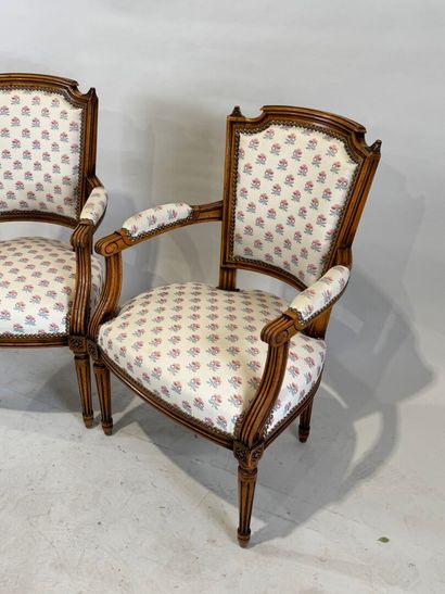 Pair of molded cherrywood armchairs, with...