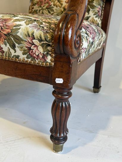 Two mahogany and oak molded and carved armchairs,...