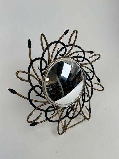 Small circular witch mirror in black lacquered...