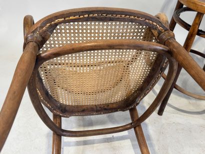THONET.
Pair of bentwood armchairs, caned...