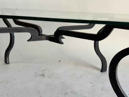 Rectangular coffee table with wrought-iron...
