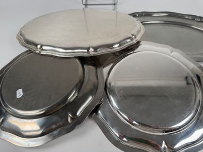 Set of three silver plated scalloped serving...