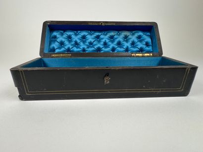Blackened wood and brass fillet glove box,...