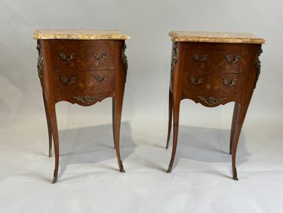 Pair of bedside tables in wood, rosewood...