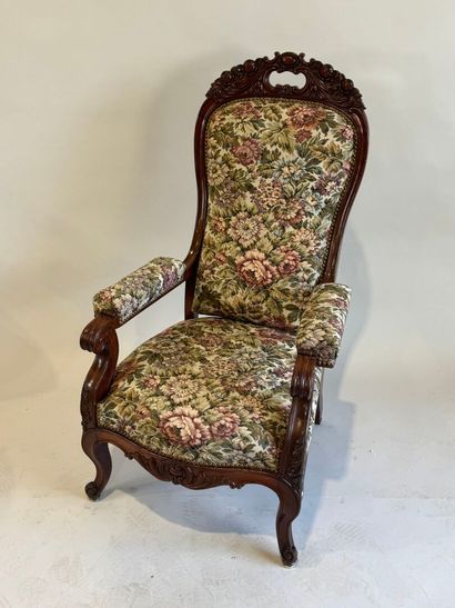 Moulded and carved mahogany armchair, the...