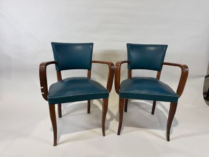 Pair of bridge armchairs in molded wood,...
