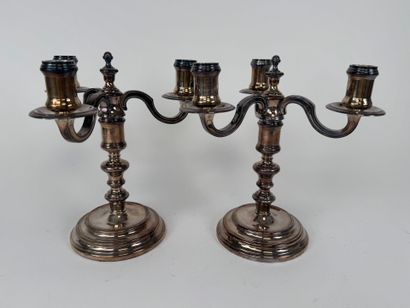 CHRISTOFLE.
Pair of three-light torches,...