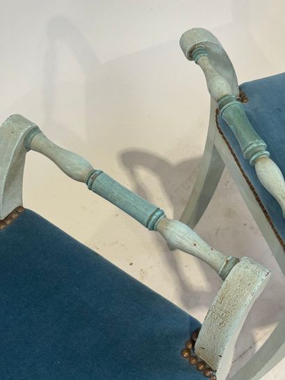 Pair of molded wood and blue lacquered stools,...