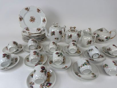 Part of a polychrome and gold porcelain coffee...