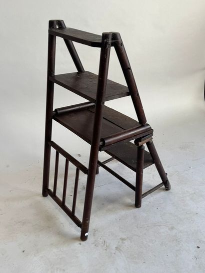 Stained wood library stool chair with four-step...