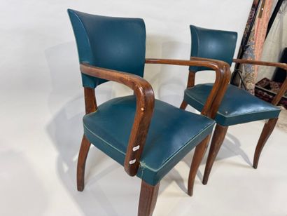 Pair of bridge armchairs in molded wood,...