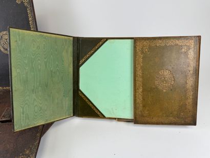 Leather desk set with gold embossed foliate...