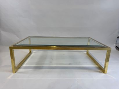 Coffee table with square, gilded tubular...