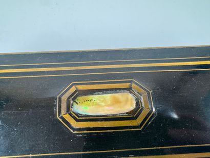 Blackened wood and brass fillet glove box,...