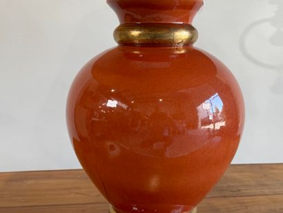 LE DAUPHIN Large orange glazed ceramic lamp...