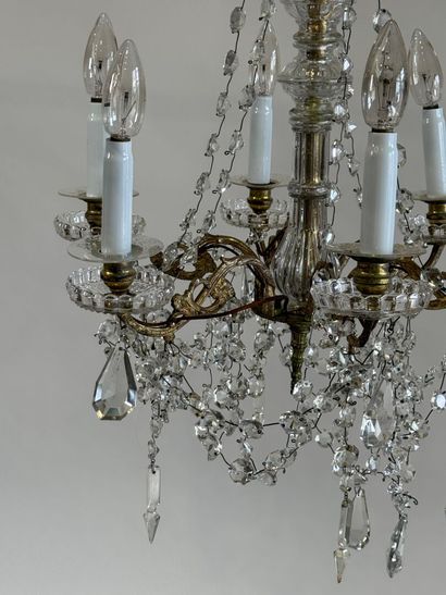 Large glass and crystal chandelier with six...