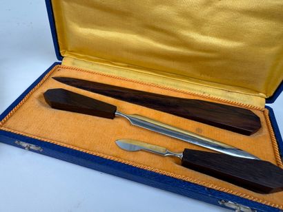 Suite of two desk sets, one in filled silver,...