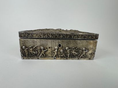 Rectangular box in wood and repoussé metal,...