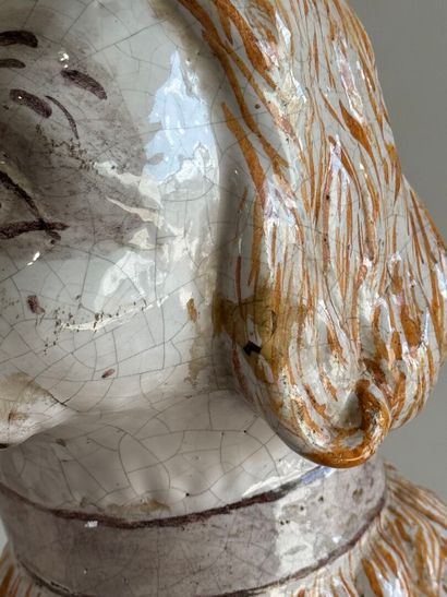 Pair of large crackled and polychromed earthenware...