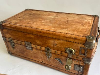 Wood, leather and brass cabin trunk, the...