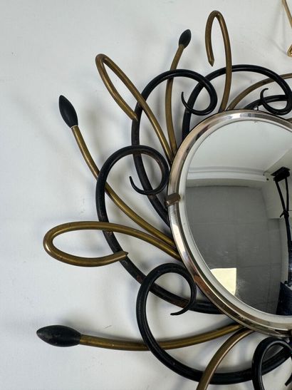 Small circular witch mirror in black lacquered...