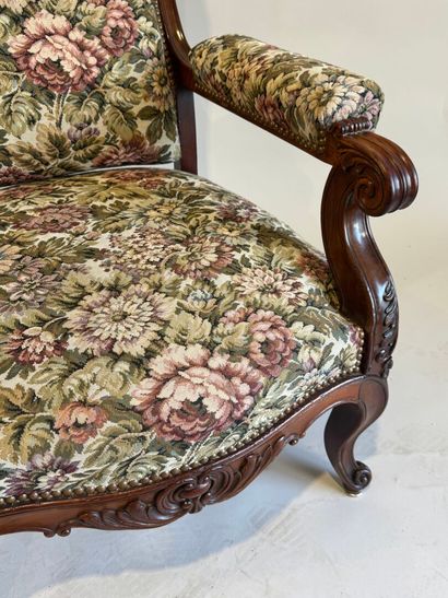Moulded and carved mahogany armchair, the...