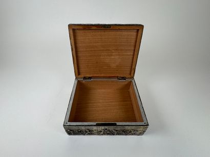 Rectangular box in wood and repoussé metal,...