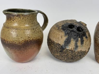 Set of two stoneware pots, a flower holder...