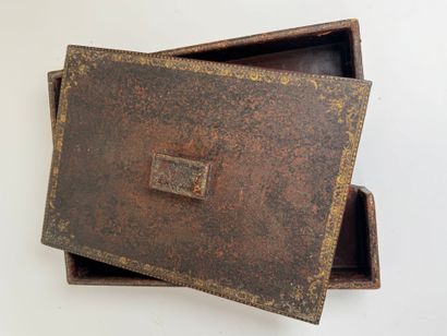 Leather desk set with gold embossed foliate...
