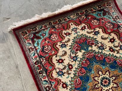 GHOUM. 
Hand-knotted polychrome silk carpet...
