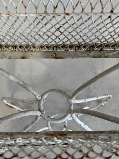 White lacquered metal planter, scrolled base,...