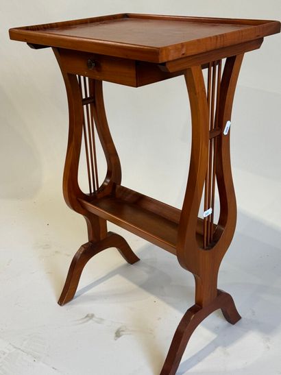 Small cherry wood table opening with a drawer,...