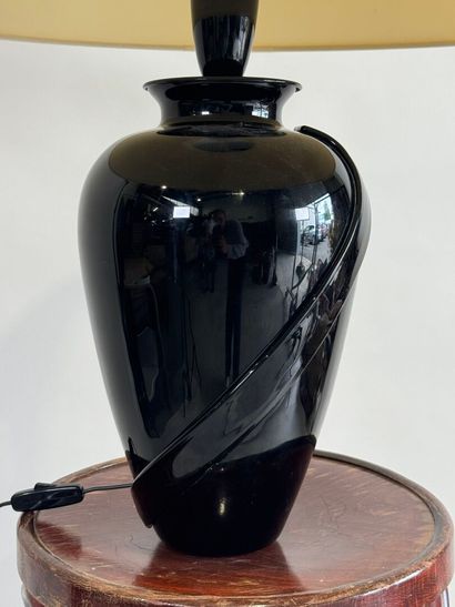 Black opaline glass baluster lamp. H. 70...