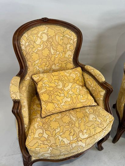 Pair of molded and carved beech bergères,...